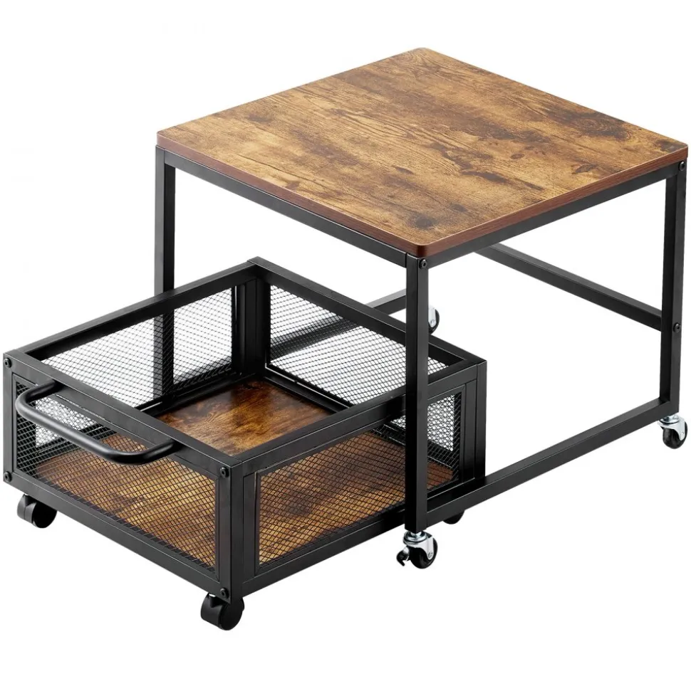 VEVOR Mini Fridge Stand with Storage, 198 lbs Mini Fridge Table with Movable Storage Cart & Swivel Wheels, Beverage Refrigerator Stand for Coffee Bar, Mini Fridge Organizer for Home Dorm, Light Brown