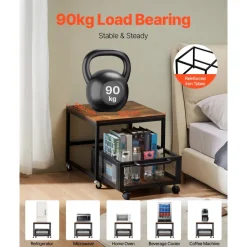 VEVOR Mini Fridge Stand with Storage, 198 lbs Mini Fridge Table with Movable Storage Cart & Swivel Wheels, Beverage Refrigerator Stand for Coffee Bar, Mini Fridge Organizer for Home Dorm, Light Brown