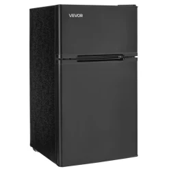VEVOR Mini Fridge with Freezer, 3.2 Cu.Ft, Two Door Compact Refrigerator, Adjustable Temperature, Shelf, Energy Efficient Small Fridge, Reversible Door, Low Noise, for Bedroom, Dorm, Office, Stainless