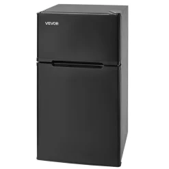 VEVOR Mini Fridge with Freezer, 3.2 Cu.Ft, Two Door Compact Refrigerator, Adjustable Temperature, Shelf, Energy Efficient Small Fridge, Reversible Door, Low Noise, for Bedroom, Dorm, Office, Stainless