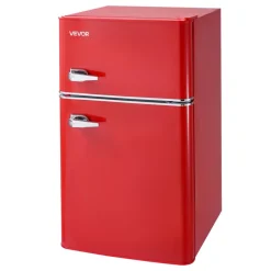 VEVOR Mini Fridge with Freezer, 3.2 Cu.Ft, Two Door Compact Refrigerator with Adjustable Temperature, Glass Shelf, Energy Efficient Dorm Fridge, Low Noise Small Refrigerator, for Bedroom, Office, Red