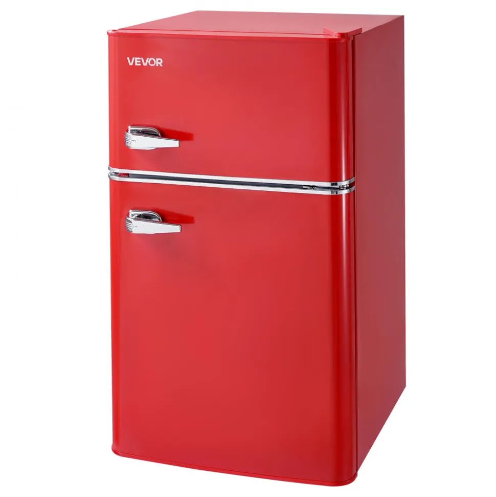 VEVOR Mini Fridge with Freezer, 3.2 Cu.Ft, Two Door Compact Refrigerator with Adjustable Temperature, Glass Shelf, Energy Efficient Dorm Fridge, Low Noise Small Refrigerator, for Bedroom, Office, Red