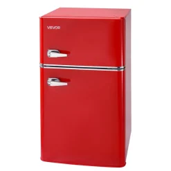 VEVOR Mini Fridge with Freezer, 3.2 Cu.Ft, Two Door Compact Refrigerator with Adjustable Temperature, Glass Shelf, Energy Efficient Dorm Fridge, Low Noise Small Refrigerator, for Bedroom, Office, Red