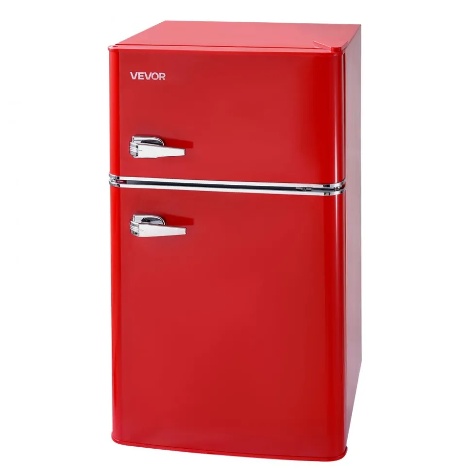 VEVOR Mini Fridge with Freezer, 3.2 Cu.Ft, Two Door Compact Refrigerator with Adjustable Temperature, Glass Shelf, Energy Efficient Dorm Fridge, Low Noise Small Refrigerator, for Bedroom, Office, Red