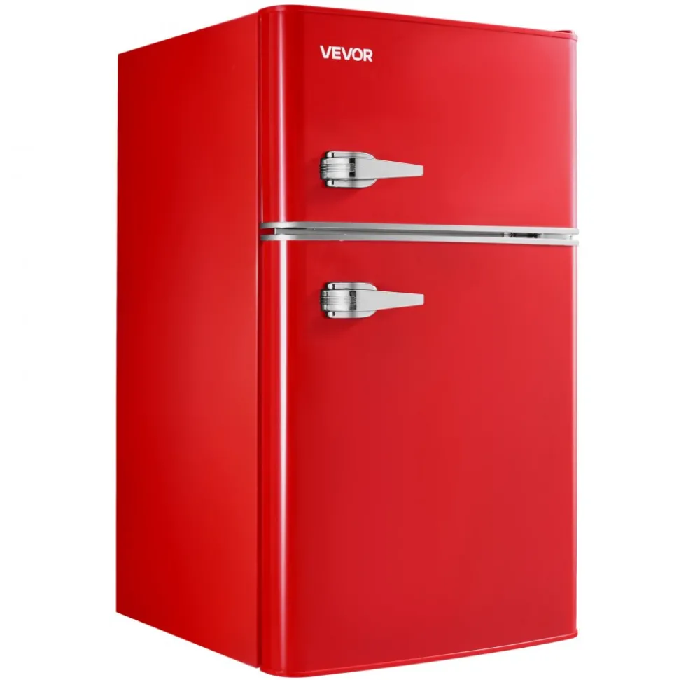VEVOR Mini Fridge with Freezer, 3.2 Cu.Ft, Two Door Compact Refrigerator with Adjustable Temperature, Glass Shelf, Energy Efficient Dorm Fridge, Low Noise Small Refrigerator, for Bedroom, Office, Red