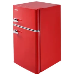VEVOR Mini Fridge with Freezer, 3.2 Cu.Ft, Two Door Compact Refrigerator with Adjustable Temperature, Glass Shelf, Energy Efficient Dorm Fridge, Low Noise Small Refrigerator, for Bedroom, Office, Red
