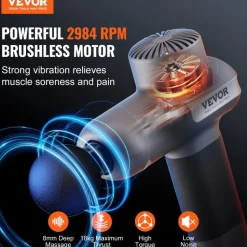 VEVOR Mini Massage Gun, Percussion Muscle Massage Gun for Athletes - with 5 Speed Levels & 6 Massage Heads, 7.4V 2500mAh Batteries, Handheld Small Massage Gun for Pain Relief, Muscle Relaxation