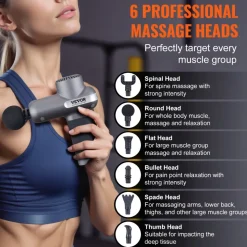 VEVOR Mini Massage Gun, Percussion Muscle Massage Gun for Athletes - with 5 Speed Levels & 6 Massage Heads, 7.4V 2500mAh Batteries, Handheld Small Massage Gun for Pain Relief, Muscle Relaxation