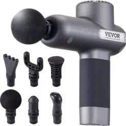 VEVOR Mini Massage Gun, Percussion Muscle Massage Gun for Athletes - with 5 Speed Levels & 6 Massage Heads, 7.4V 2500mAh Batteries, Handheld Small Massage Gun for Pain Relief, Muscle Relaxation