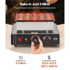 VEVOR Mini Pancake Maker, 25PCS 43mm Diameter Dutch Muffin Waffle Baker, Non-stick Stainless Steel Poffertjes Grill, Commercial Electric Dorayaki Machine, Temp & Time Control, Home Kitchen Restaurant