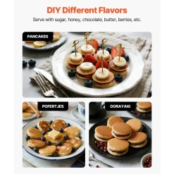 VEVOR Mini Pancake Maker, 25PCS 43mm Diameter Dutch Muffin Waffle Baker, Non-stick Stainless Steel Poffertjes Grill, Commercial Electric Dorayaki Machine, Temp & Time Control, Home Kitchen Restaurant
