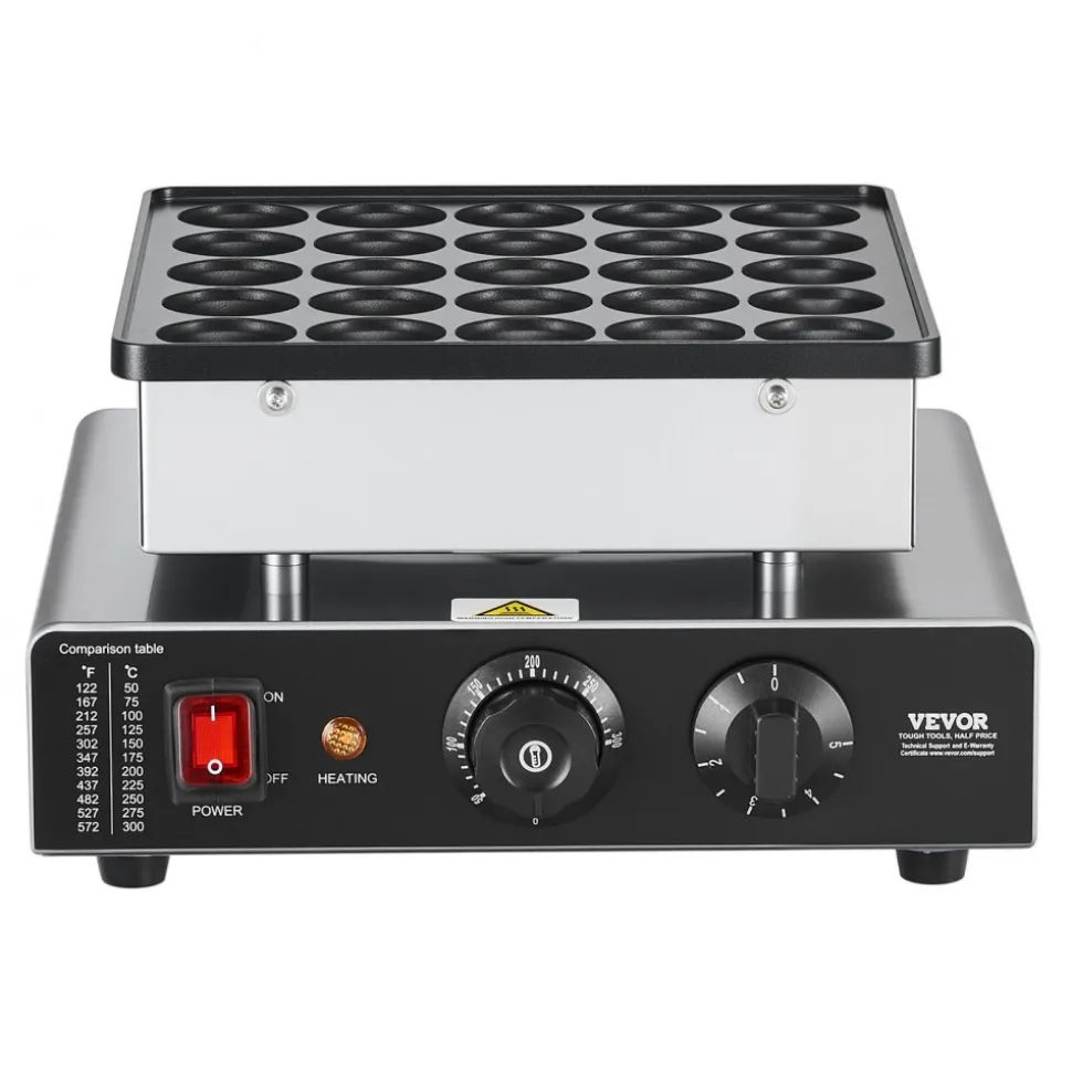 VEVOR Mini Pancake Maker, 25PCS 43mm Diameter Dutch Muffin Waffle Baker, Non-stick Stainless Steel Poffertjes Grill, Commercial Electric Dorayaki Machine, Temp & Time Control, Home Kitchen Restaurant