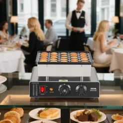 VEVOR Mini Pancake Maker, 25PCS 43mm Diameter Dutch Muffin Waffle Baker, Non-stick Stainless Steel Poffertjes Grill, Commercial Electric Dorayaki Machine, Temp & Time Control, Home Kitchen Restaurant