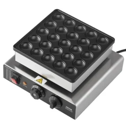 VEVOR Mini Pancake Maker, 25PCS 43mm Diameter Dutch Muffin Waffle Baker, Non-stick Stainless Steel Poffertjes Grill, Commercial Electric Dorayaki Machine, Temp & Time Control, Home Kitchen Restaurant