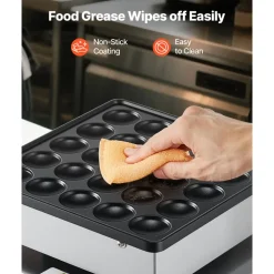 VEVOR Mini Pancake Maker, 25PCS 43mm Diameter Dutch Muffin Waffle Baker, Non-stick Stainless Steel Poffertjes Grill, Commercial Electric Dorayaki Machine, Temp & Time Control, Home Kitchen Restaurant