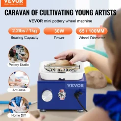 VEVOR Mini Pottery Wheel, for Kids or Beginners, 2 Turntables 2.6in/3.9in Ceramic Wheel Machine, Adjustable 0-300RPM Speed ABS Detachable Basin, 17 Pottery Accessories, Work Art Craft DIY, 30W, Blue