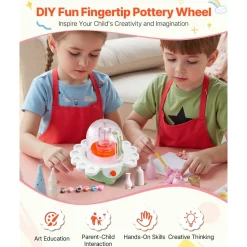 VEVOR Mini Pottery Wheel, 2 in and 3 in Turntables, Adjustable Speed, Electric Clay Wheel for Kids and Beginners, Complete Pottery Set with Clay Sculpting Tools, Gift for Boys and Girls, Green