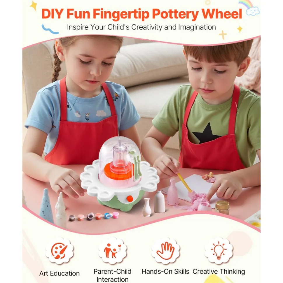 VEVOR Mini Pottery Wheel, 2 in and 3 in Turntables, Adjustable Speed, Electric Clay Wheel for Kids and Beginners, Complete Pottery Set with Clay Sculpting Tools, Gift for Boys and Girls, Green