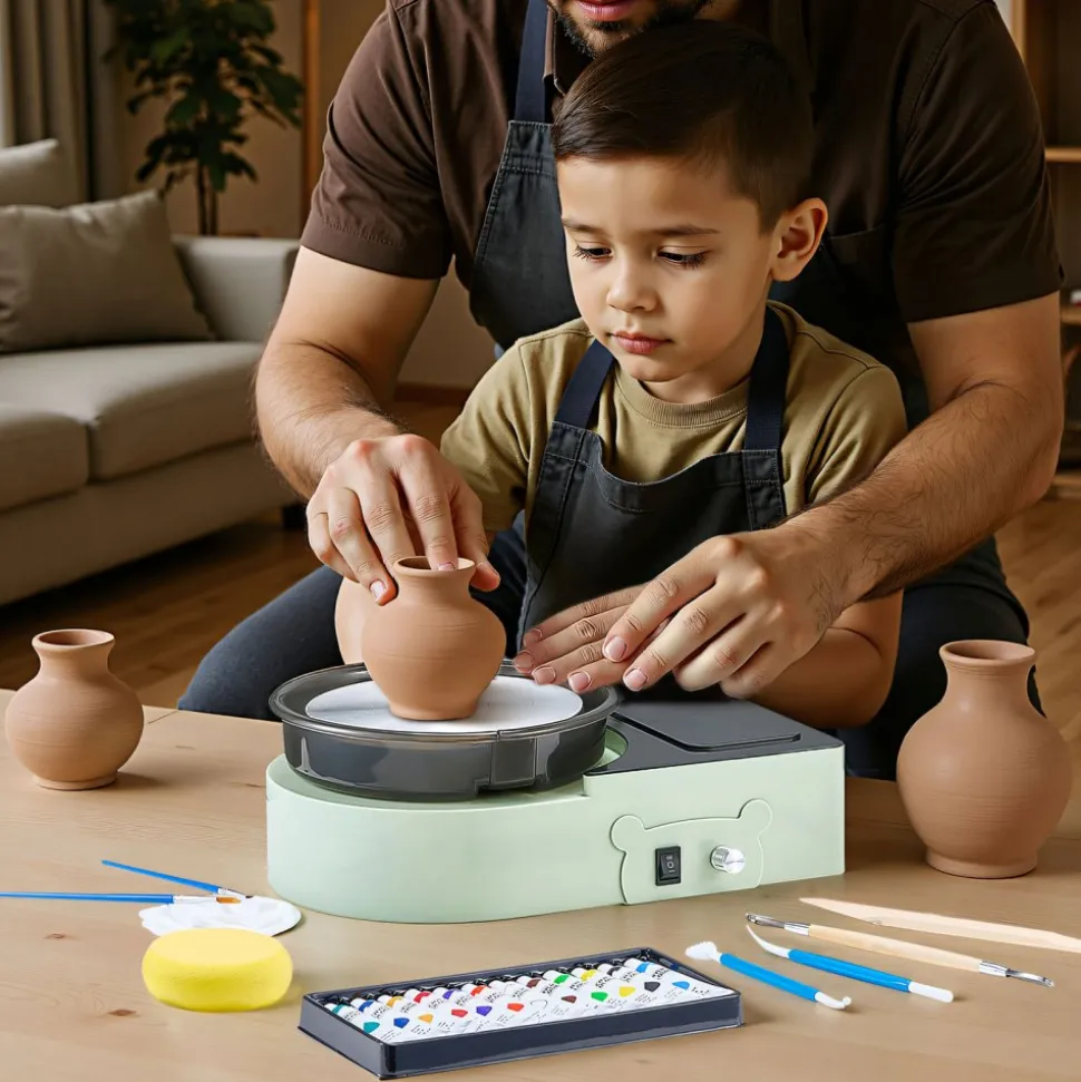VEVOR Mini Pottery Wheel, 6 inch Turntable, Forward and Reverse Rotation, Adjustable Speed, Electric Clay Wheel for Kids and Adults, with Clay Shaping Tools, for Home DIY, Pottery Classes, Green