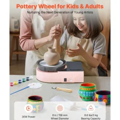 VEVOR Mini Pottery Wheel, 6 inch Turntable, Forward and Reverse Rotation, Adjustable Speed, Electric Clay Wheel for Kids and Adults, with Clay Shaping Tools, for Home DIY, Pottery Classes, Pink
