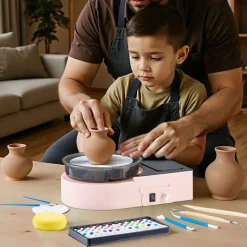 VEVOR Mini Pottery Wheel, 6 inch Turntable, Forward and Reverse Rotation, Adjustable Speed, Electric Clay Wheel for Kids and Adults, with Clay Shaping Tools, for Home DIY, Pottery Classes, Pink
