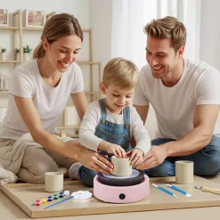 VEVOR Mini Pottery Wheel, 6 inch Turntable, Forward and Reverse Rotation, Adjustable Speed, Electric Clay Wheel for Kids and Beginners, with Shaping Tools, for Home DIY, Pottery Classes, Pink