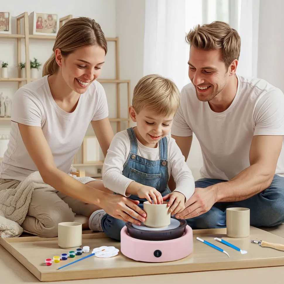 VEVOR Mini Pottery Wheel, 6 inch Turntable, Forward and Reverse Rotation, Adjustable Speed, Electric Clay Wheel for Kids and Beginners, with Shaping Tools, for Home DIY, Pottery Classes, Pink
