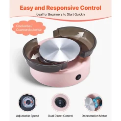 VEVOR Mini Pottery Wheel, 6 inch Turntable, Forward and Reverse Rotation, Adjustable Speed, Electric Clay Wheel for Kids and Beginners, with Shaping Tools, for Home DIY, Pottery Classes, Pink