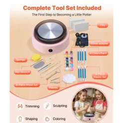 VEVOR Mini Pottery Wheel, 6 inch Turntable, Forward and Reverse Rotation, Adjustable Speed, Electric Clay Wheel for Kids and Beginners, with Shaping Tools, for Home DIY, Pottery Classes, Pink