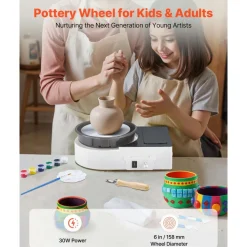 VEVOR Mini Pottery Wheel, 6 inch Turntable, Forward and Reverse Rotation, Adjustable Speed, Electric Clay Wheel for Kids and Adults, with Clay Shaping Tools, for Home DIY, Pottery Classes, White