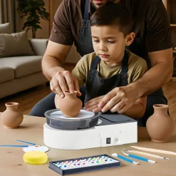 VEVOR Mini Pottery Wheel, 6 inch Turntable, Forward and Reverse Rotation, Adjustable Speed, Electric Clay Wheel for Kids and Adults, with Clay Shaping Tools, for Home DIY, Pottery Classes, White