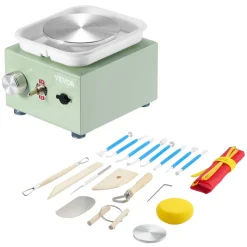 VEVOR Mini Pottery Wheel, 0-320RPM Adjustable Speed Detachable Basin Forming Machine, 2.56in/3.94in 2 Turntables Electric Ceramic Wheel Machine, 18pcs Accessories, for Art Craft Work Home DIY, Green