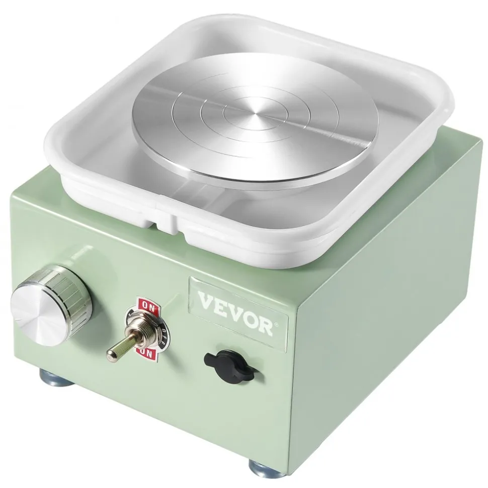 VEVOR Mini Pottery Wheel, 0-320RPM Adjustable Speed Detachable Basin Forming Machine, 2.56in/3.94in 2 Turntables Electric Ceramic Wheel Machine, 18pcs Accessories, for Art Craft Work Home DIY, Green