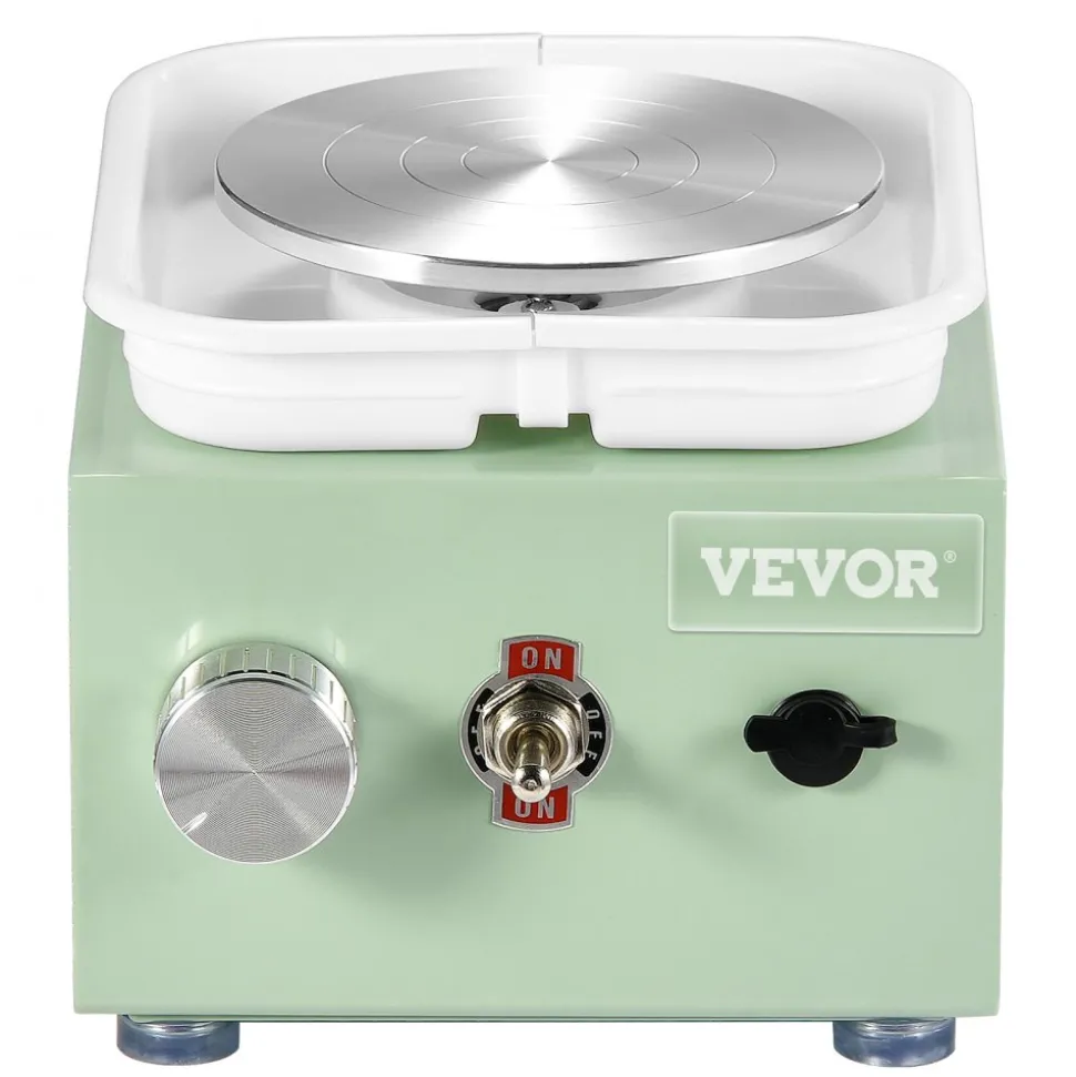 VEVOR Mini Pottery Wheel, 0-320RPM Adjustable Speed Detachable Basin Forming Machine, 2.56in/3.94in 2 Turntables Electric Ceramic Wheel Machine, 18pcs Accessories, for Art Craft Work Home DIY, Green