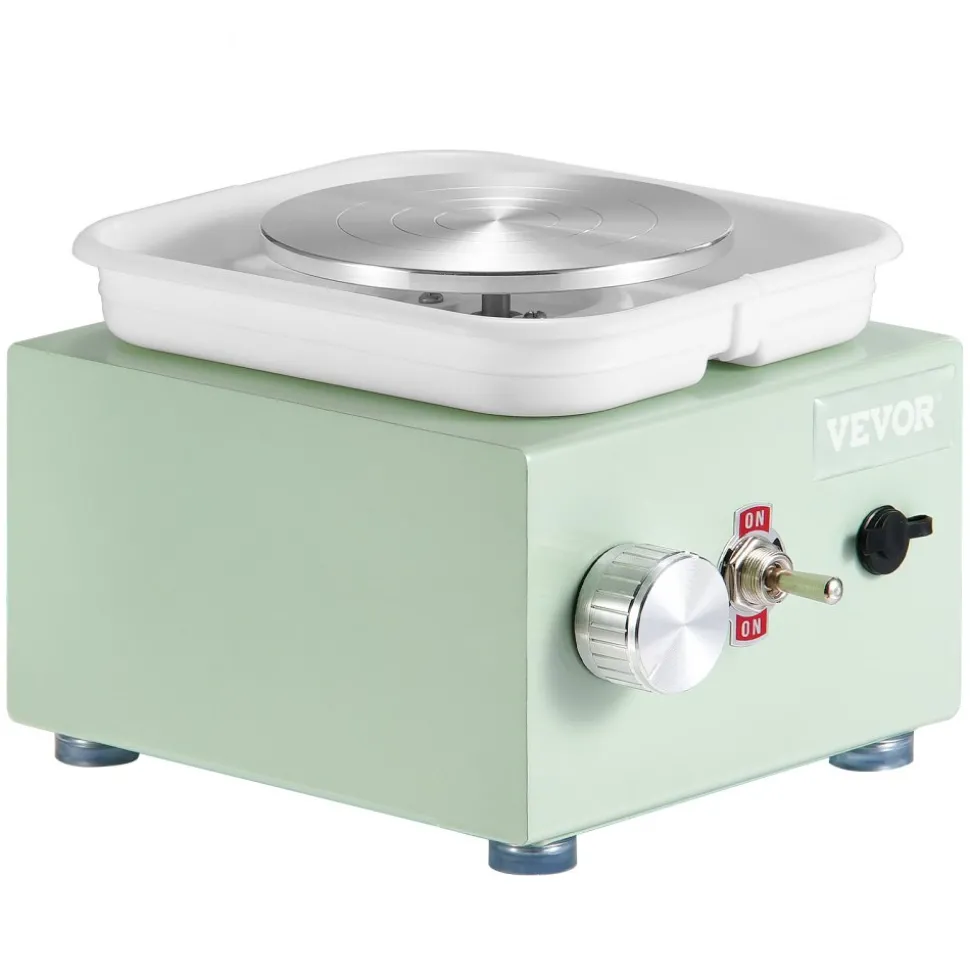 VEVOR Mini Pottery Wheel, 0-320RPM Adjustable Speed Detachable Basin Forming Machine, 2.56in/3.94in 2 Turntables Electric Ceramic Wheel Machine, 18pcs Accessories, for Art Craft Work Home DIY, Green