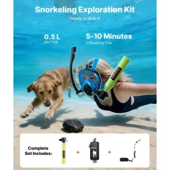 VEVOR Mini Scuba Tank, 1L Portable Diving Tank for Underwater Breathing, Reusable Lung Diving Cylinder up to 20 Minutes Dive Time, Emergency Rescue Pony Bottle with Adapter & Goggles for Snorkeling