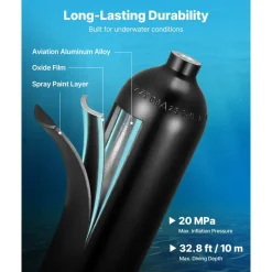 VEVOR Mini Scuba Tank, 1.9L Portable Small Diving Tank for Underwater Breathing, Reusable Lung Diving Cylinder up to 35 Minutes Dive Time, Emergency Rescue Pony Bottle with Backpack for Snorkeling