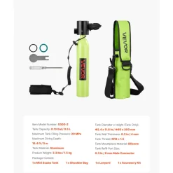 VEVOR Mini Scuba Tank, 0.5L Portable Diving Tank for Underwater Breathing, Reusable Lung Diving Cylinder up to 10 Minutes Dive Time, Emergency Rescue Pony Bottle with Bag and Lanyard for Snorkeling