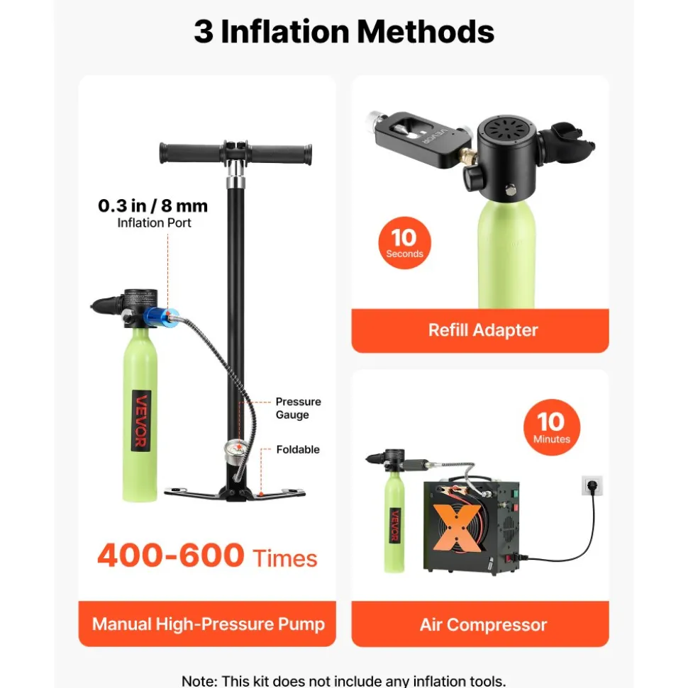 VEVOR Mini Scuba Tank, 0.5L Portable Diving Tank for Underwater Breathing, Reusable Lung Diving Cylinder up to 10 Minutes Dive Time, Emergency Rescue Pony Bottle with Bag and Lanyard for Snorkeling
