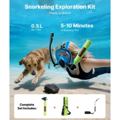 VEVOR Mini Scuba Tank, 0.5L Portable Diving Tank for Underwater Breathing, Reusable Lung Diving Cylinder up to 10 Minutes Dive Time, Emergency Rescue Pony Bottle with Bag and Lanyard for Snorkeling