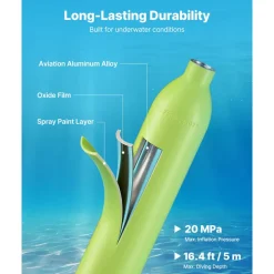VEVOR Mini Scuba Tank, 0.5L Portable Diving Tank for Underwater Breathing, Reusable Lung Diving Cylinder up to 10 Minutes Dive Time, Emergency Rescue Pony Bottle with Pump, Bag, Lanyard for Snorkeling