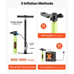VEVOR Mini Scuba Tank, 0.5L Portable Diving Tank for Underwater Breathing, Reusable Lung Diving Cylinder up to 10 Minutes Dive Time, Emergency Rescue Pony Bottle with Pump, Bag, Lanyard for Snorkeling