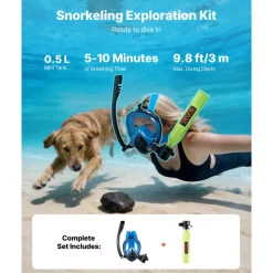 VEVOR Mini Scuba Tank with Sub-Mask, 0.5L Portable Small Diving Tank for Underwater Breathing, Reusable Lung Diving Cylinder up to 10 Minutes Dive Time, Emergency Rescue Pony Bottle for Snorkeling