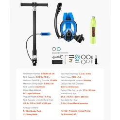 VEVOR Mini Scuba Tank with Sub-Mask, 0.5L Portable Diving Tank for Underwater Breathing, Reusable Lung Diving Cylinder up to 10 Minutes Dive Time, Emergency Rescue Pony Bottle with Pump for Snorkeling