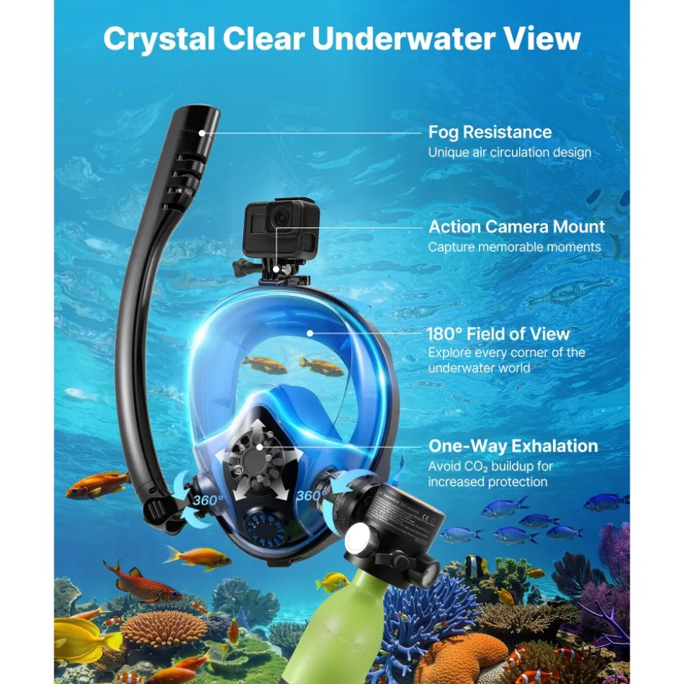 VEVOR Mini Scuba Tank with Sub-Mask, 0.5L Portable Diving Tank for Underwater Breathing, Reusable Lung Diving Cylinder up to 10 Minutes Dive Time, Emergency Rescue Pony Bottle with Pump for Snorkeling