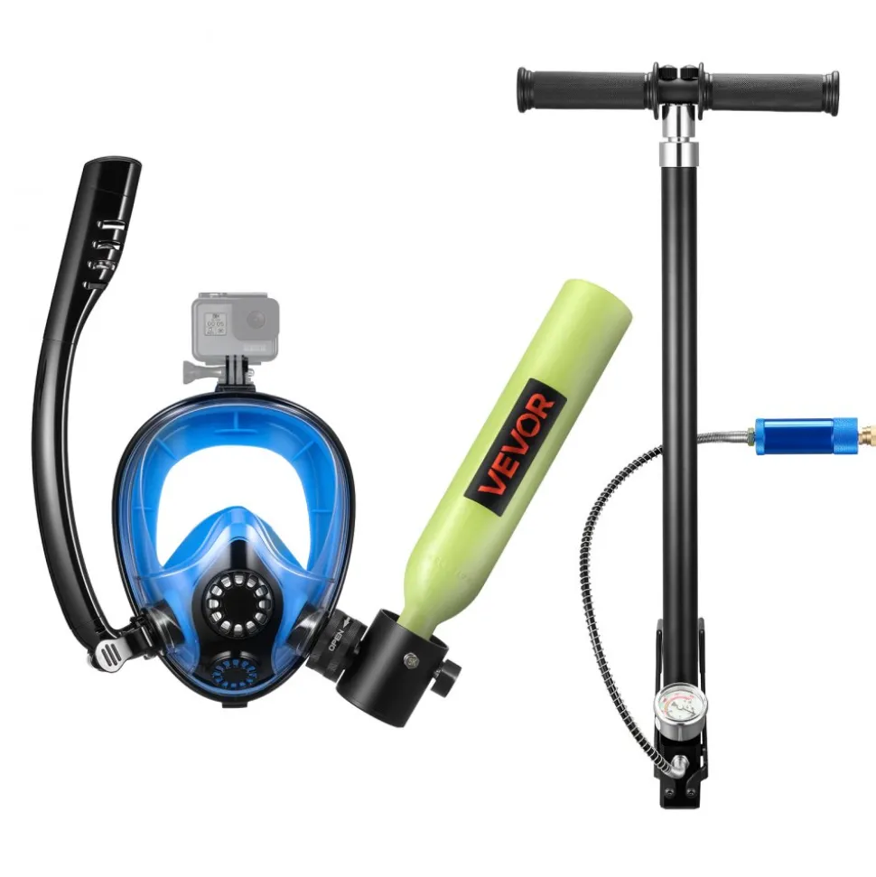 VEVOR Mini Scuba Tank with Sub-Mask, 0.5L Portable Diving Tank for Underwater Breathing, Reusable Lung Diving Cylinder up to 10 Minutes Dive Time, Emergency Rescue Pony Bottle with Pump for Snorkeling