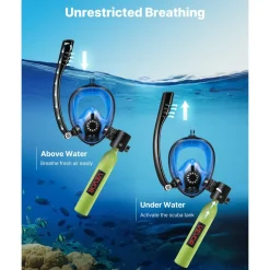 VEVOR Mini Scuba Tank with Sub-Mask, 0.5L Portable Diving Tank for Underwater Breathing, Reusable Lung Diving Cylinder up to 10 Minutes Dive Time, Emergency Rescue Pony Bottle with Pump for Snorkeling