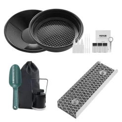 VEVOR Mini Sluice Box Gold Panning Kit, 12inch Aluminum Alloy Gold Mining Equipment, 16 PCS Gold Prospecting Kit with Gold Pan, Separating Magnet, Classifier Screen, Drawstring Backpack and More