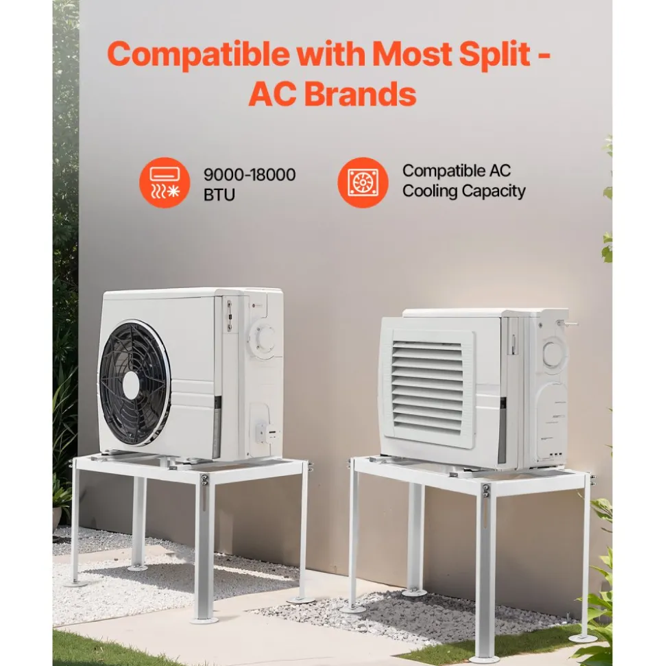 VEVOR Mini Split Ground Stand, Adjustable Anti-Vibration Mini Split Stand for 9000-18000 BTU Ductless Air Conditioner Heat Pump, Heavy Duty AC Base Bracket Floor Mount w/ 441LBS Max. Load Capacity