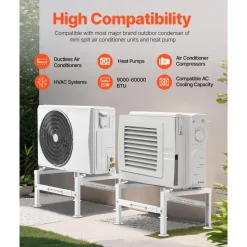 VEVOR Mini Split Ground Stand, Adjustable Anti-Vibration Mini Split Stand for 9000-60000 BTU Ductless Air Conditioner Heat Pump, Heavy Duty AC Base Bracket Floor Mount w/ 770LBS Max. Load Capacity